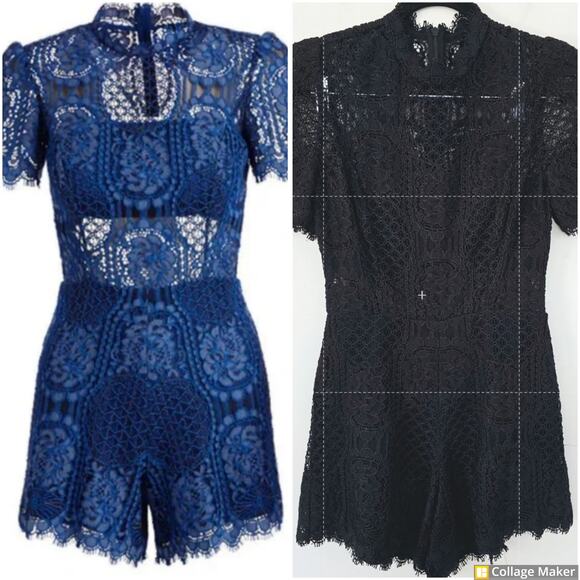 Alexis Pants - Alexis Heidi Romper In BLACK Lace Illusion High Neck Women's Size M